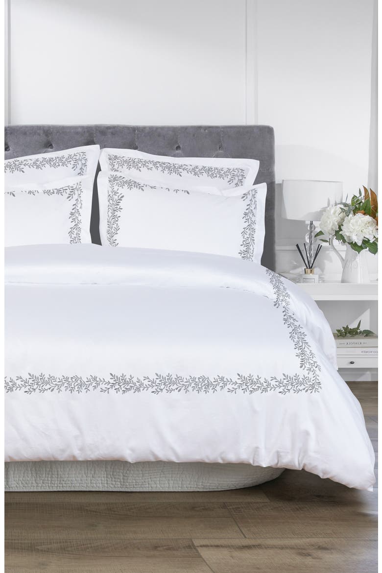 Floral Vine 600 Thread Count Twin Duvet Set, Alternate, color, GREY