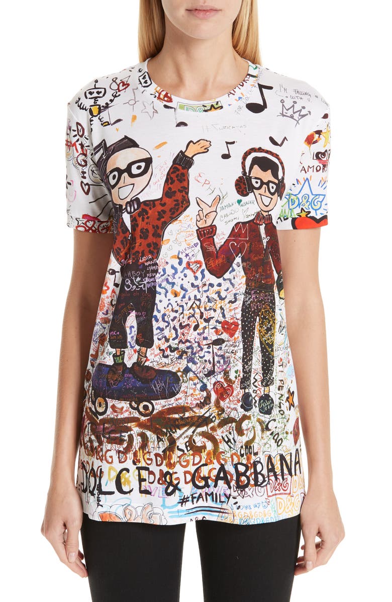 Dolce&Gabbana Graffiti Cartoon Graphic Tee, Main, color,