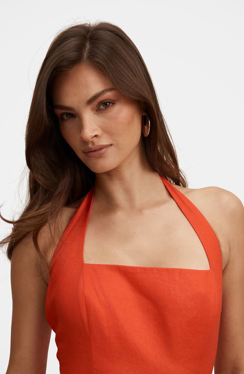 Ever New Stevie Halter Linen Minidress, Alternate, color, Spicy Orange