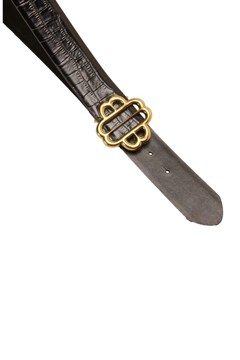 Croc-effect Leather Double M Belt, Alternate, color, Black