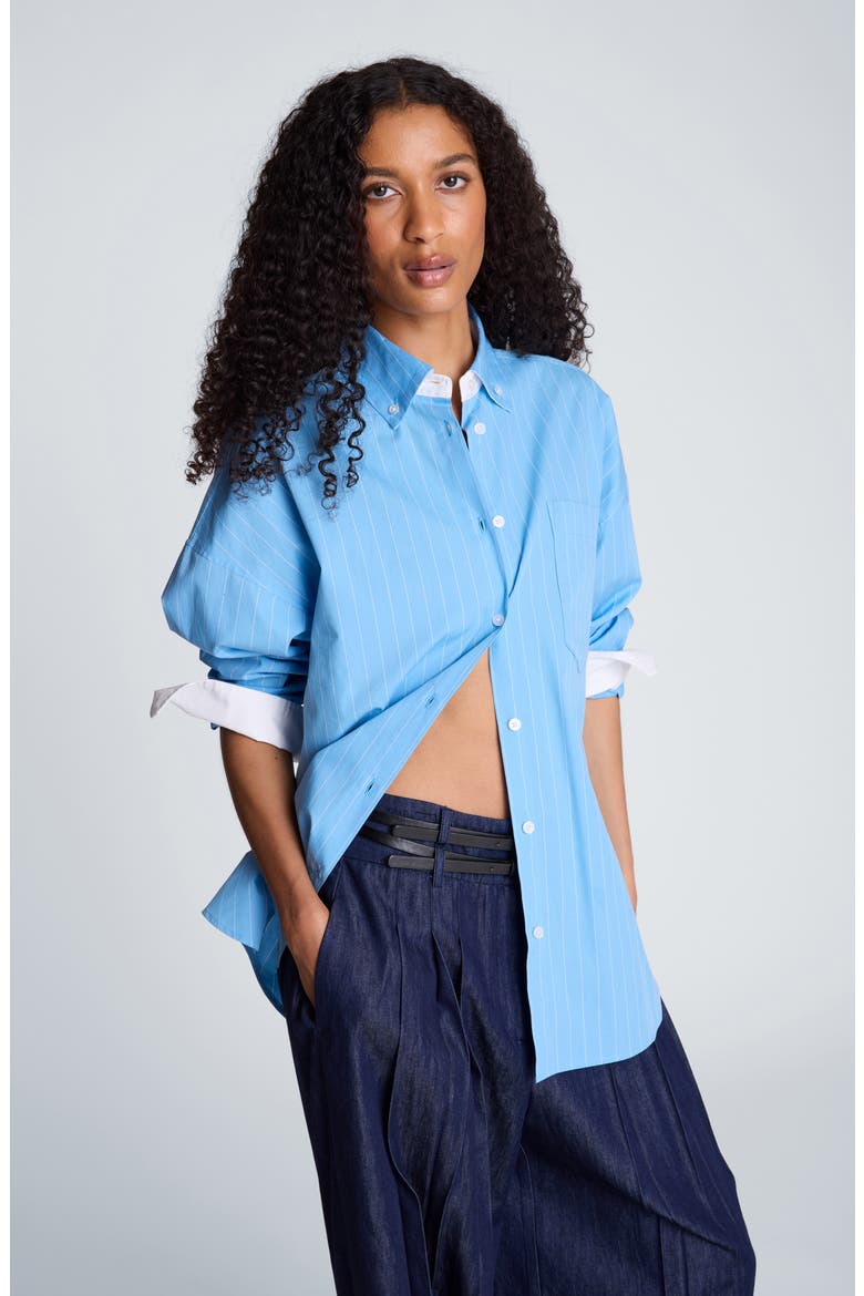 Pinstriped Cotton Button-Up Shirt, Alternate, color, LAKE BLUE/WHITE