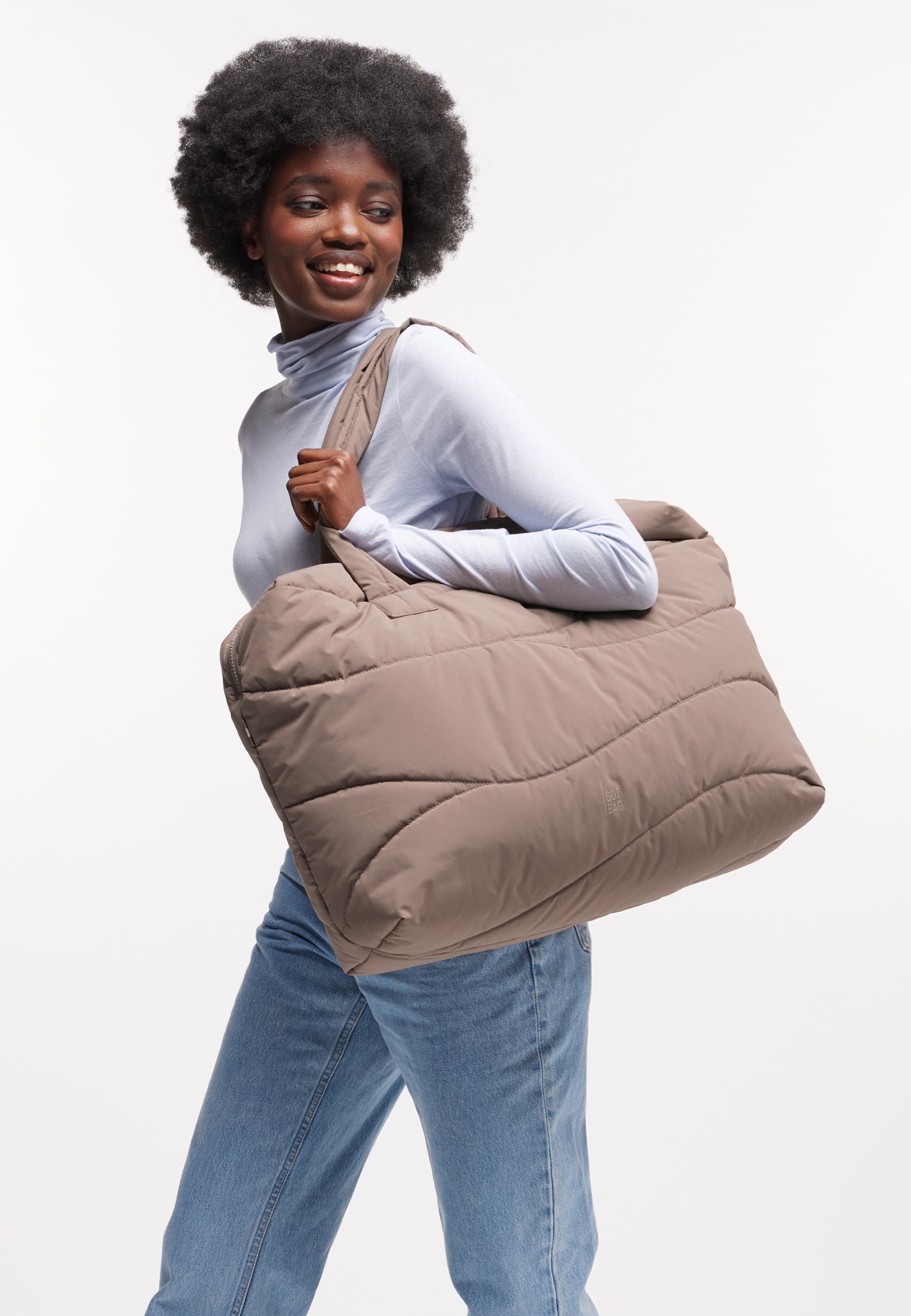Wavy Puffer Recycled Nylon Everyday Laptop Bag, Alternate, color, oyster