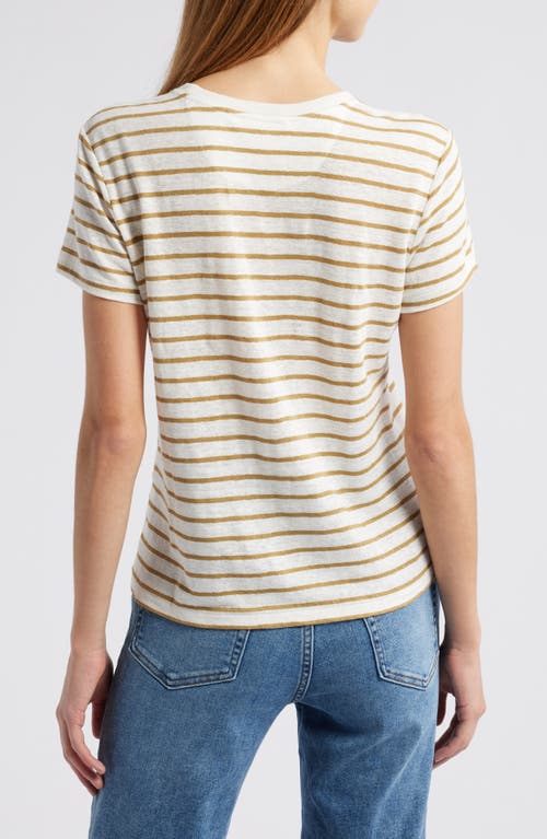 Frame Womens Stripe-print Short-sleeve Organic-linen T-shirt Dark Khaki Multi In Multi