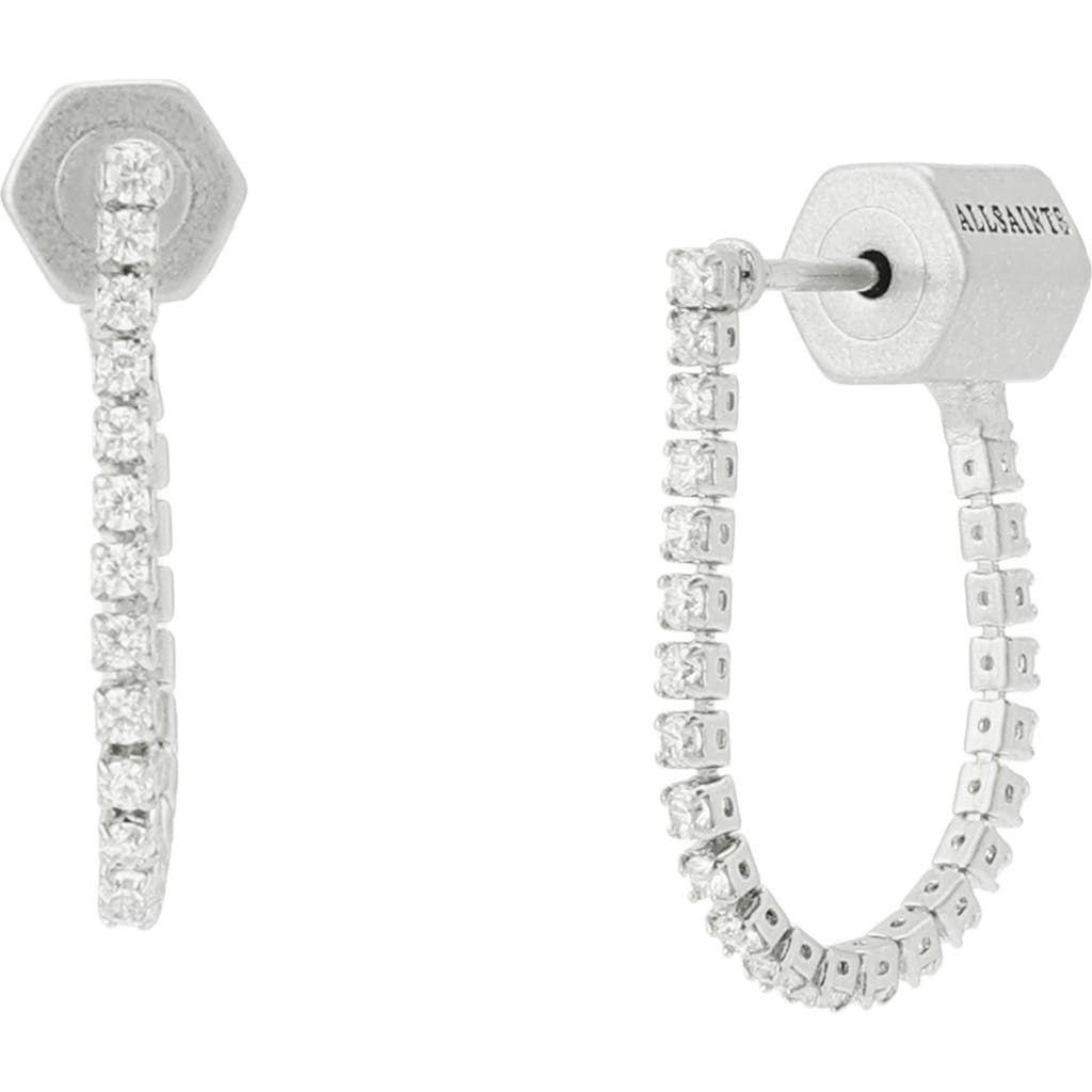 Allsaints Crystal Front-to-back Hoop Earrings In Metallic
