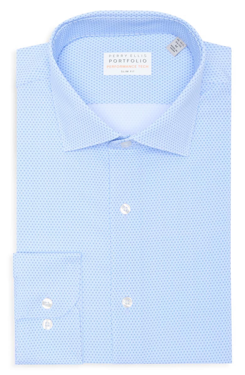 Perry Ellis Performance Tech Slim Fit Dress Shirt, Alternate, color, Blue