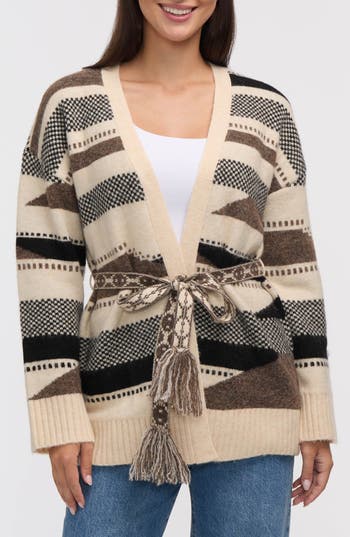 Nvlt Stripe Tie Waist Jacquard Cardigan In Multi