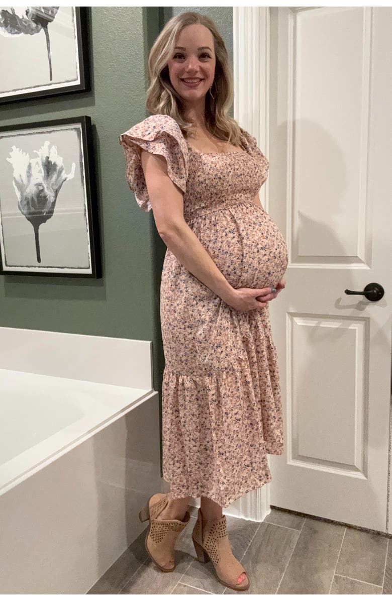 PinkBlush Floral Flutter Midi Dress, Alternate, color, Light Pink