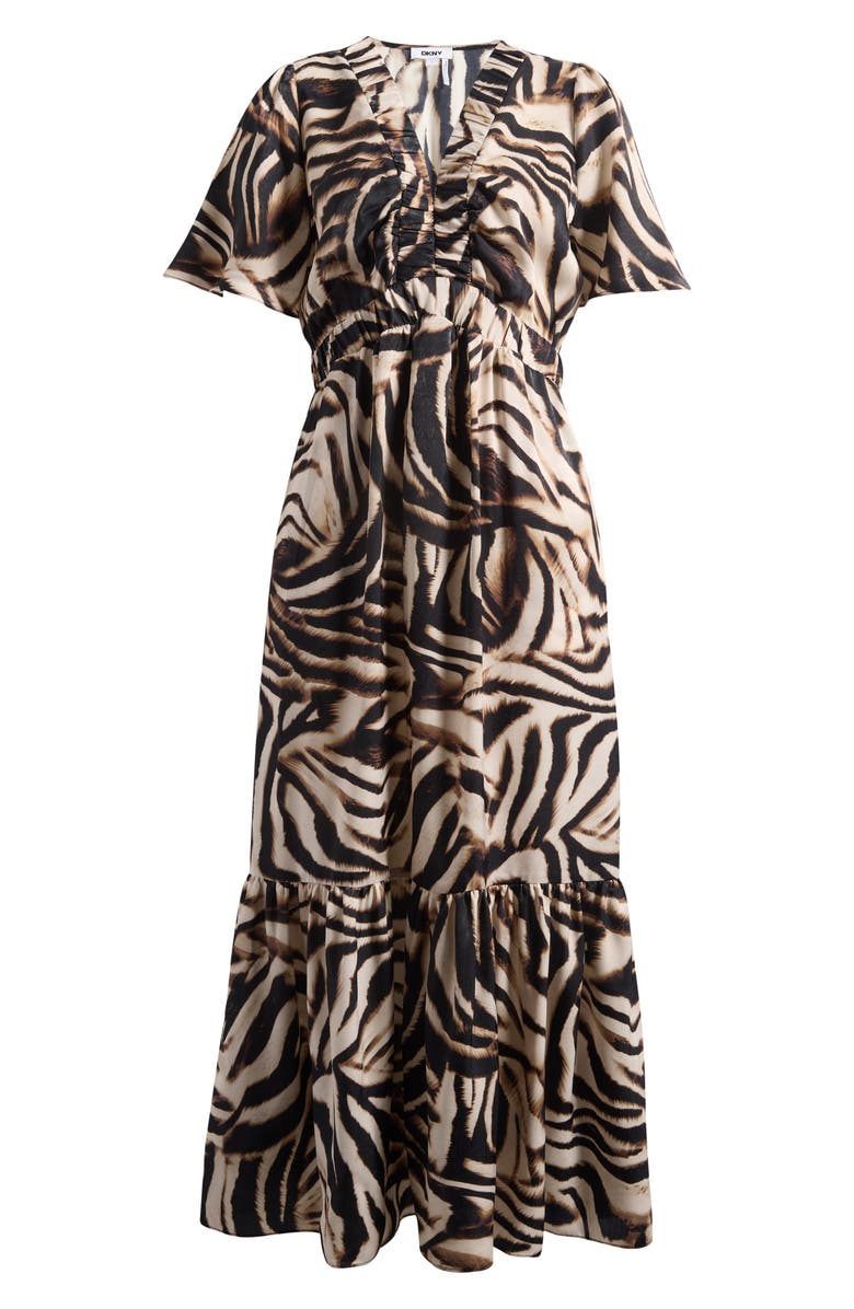 DKNY Print V-Neck Maxi Dress, Alternate, color, Blurred Zebra