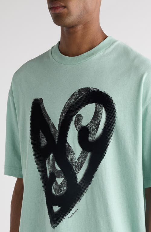 Acne Studios Heart Logo Cotton & Hemp Graphic T-shirt In Sea Foam Green