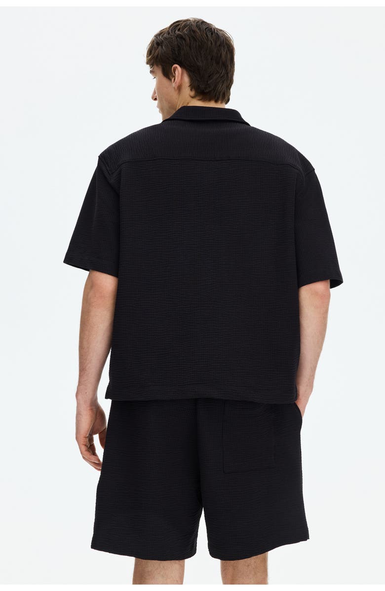 H&M Relaxed Fit Waffled Shorts, Alternate, color, Black