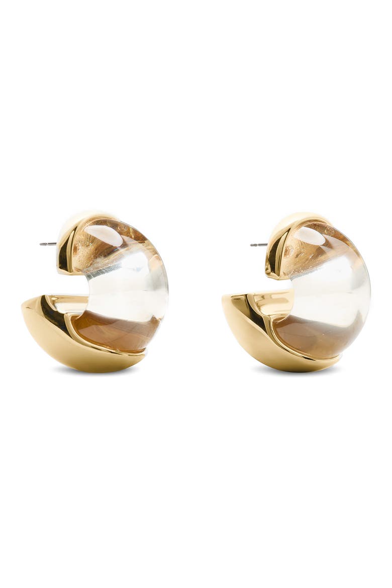 glow up chunky huggie hoop earrings, Main, color, CLEAR.