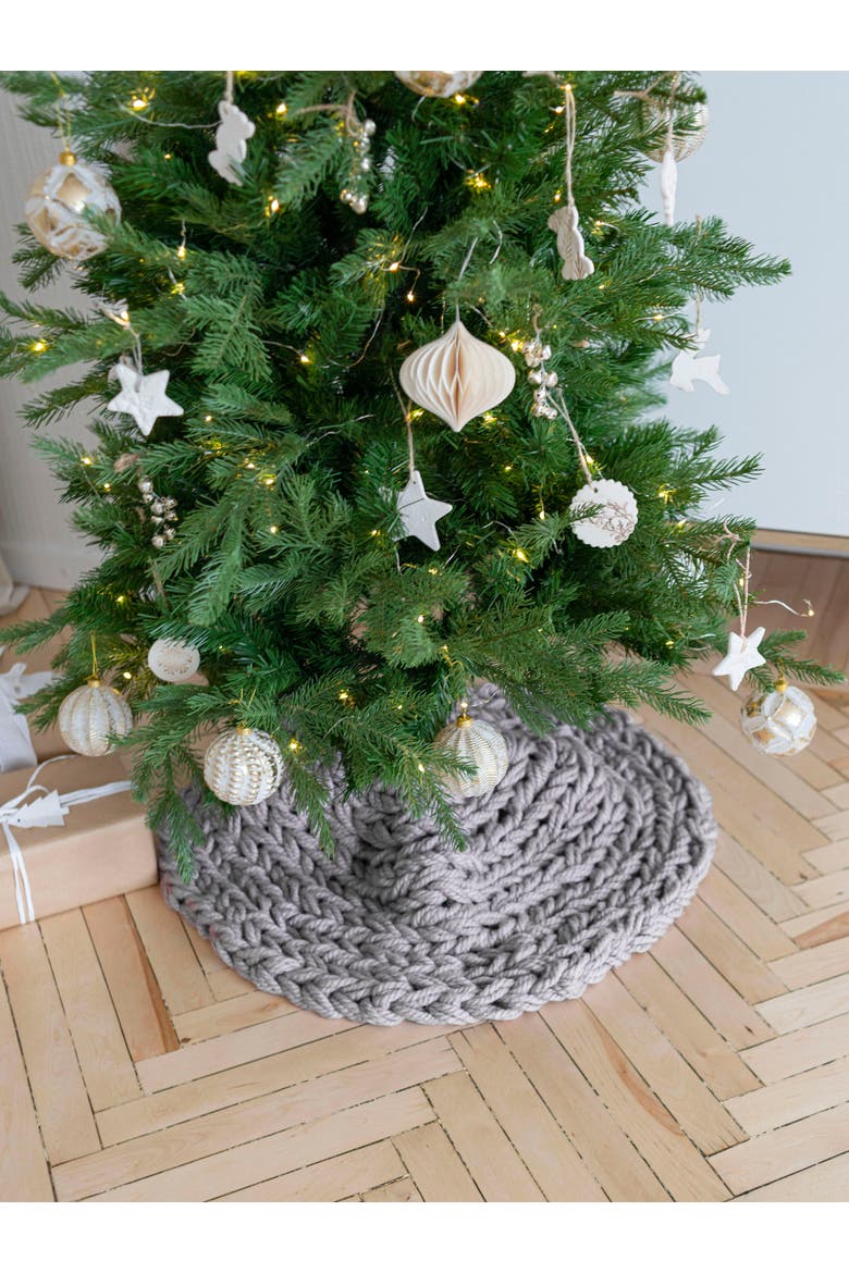 Chunky-Knitted Christmas Tree Skirt, Alternate, color, Pale Mauve - 48"