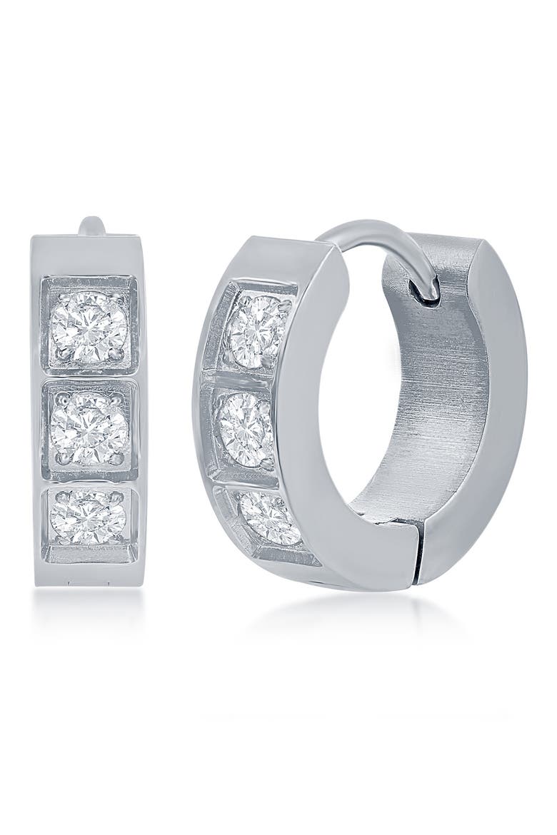 13mm CZ Huggie Hoop Earrings, Main, color, SILVER