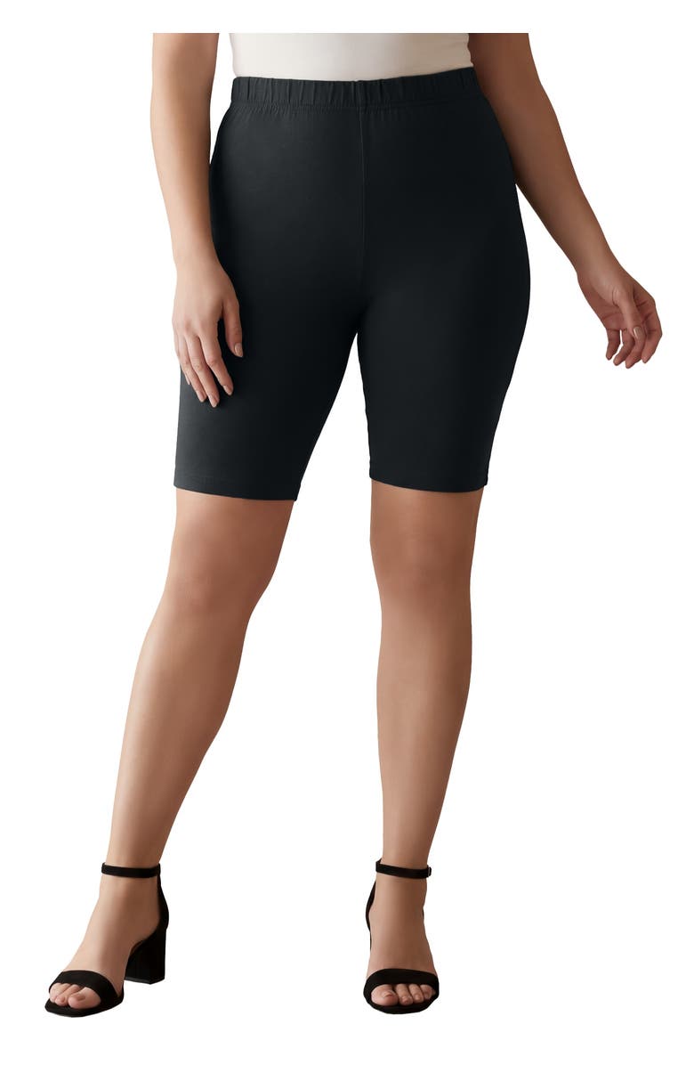 Jessica London Everyday Stretch Cotton Bike Short, Main, color, Black