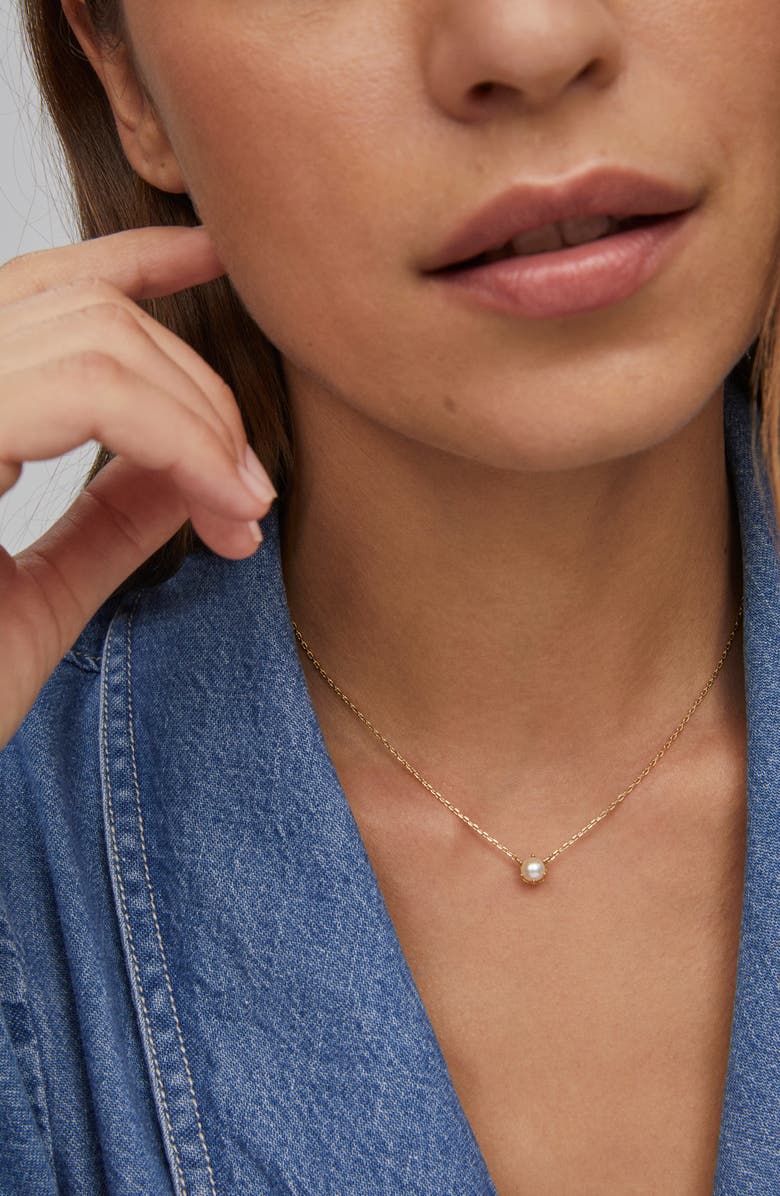 Kendra Scott Ashton Cultured Freshwater Pearl Pendant Necklace, Alternate, color, Gold White Pearl