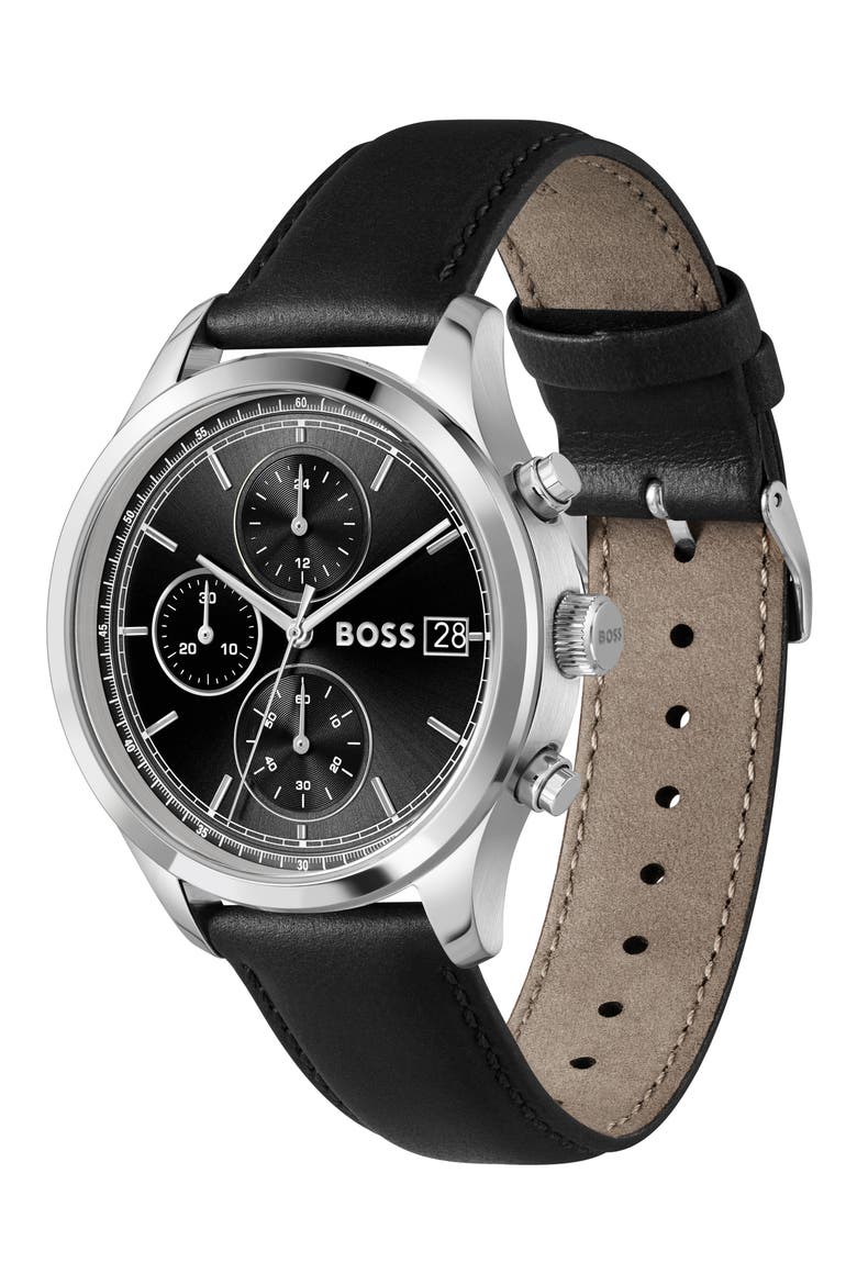 Stratus Chronograph Leather Strap Watch, 41mm, Alternate, color, BLACK