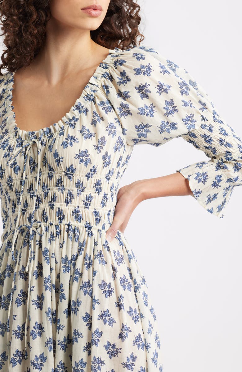 DÔEN Kaira Floral Convertible Organic Cotton Poplin Dress, Alternate, color, Cream Pomegrante Bloom