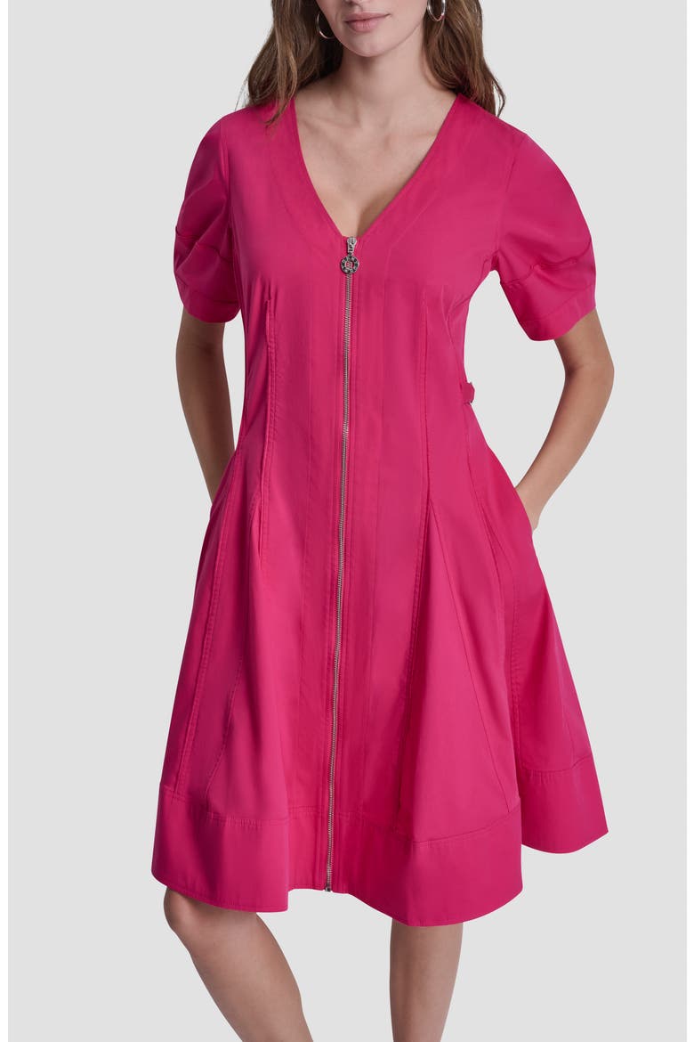 Poplin Fit & Flare Dress, Alternate, color, HOT PINK