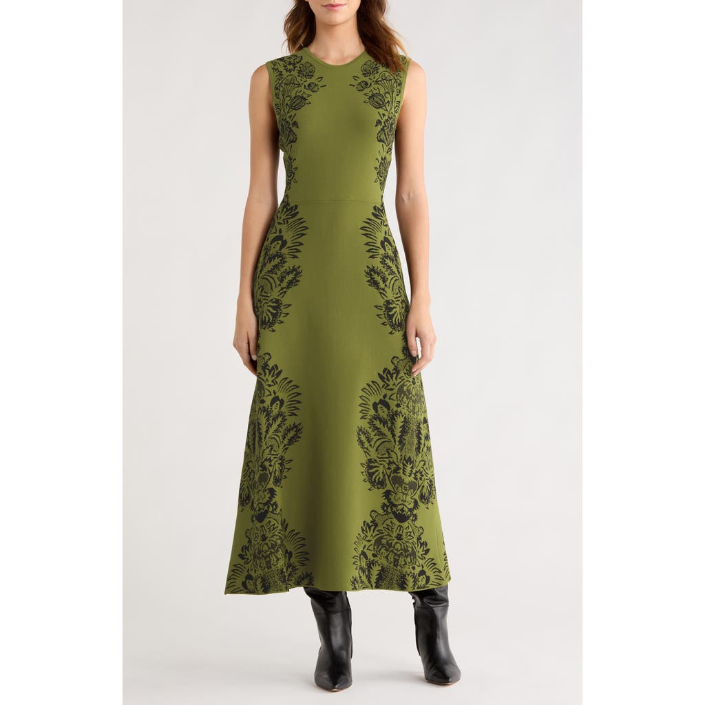 Ulla Johnson Liana Floral Jacquard Knit Midi Dress In Green