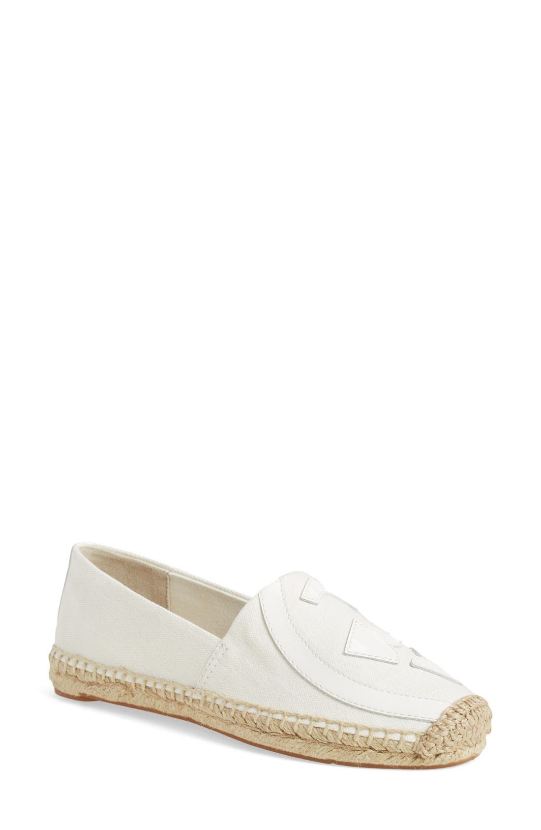 'Lonnie' Espadrille Flat, Main, color, IVORY CANVAS/ PATENT