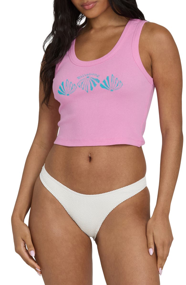Billabong Newly Found Graphic Rib Crop Tank, Main, color, Party Pink