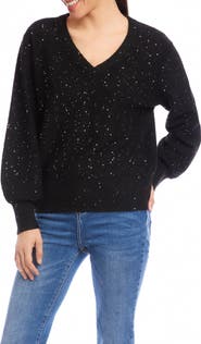 Karen Kane Sequin V-Neck Sweater