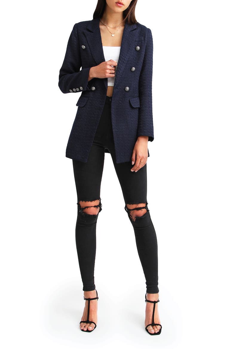 Princess Polly Textured Weave Blazer, Alternate, color, NAVY