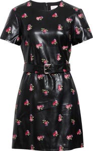 Cinq à Sept Bea Tossed Roses Embroidered Faux Leather Minidress