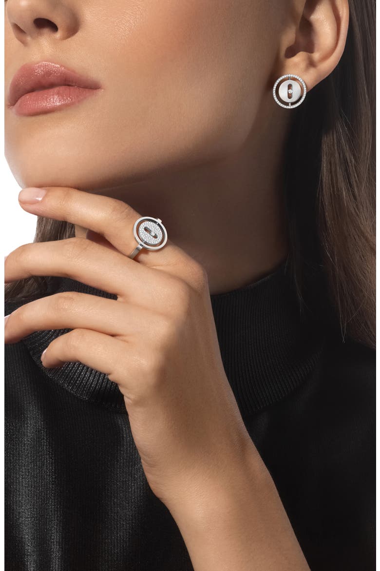 Lucky Move Diamond Pavé Button Earrings, Alternate, color, WHITE GOLD