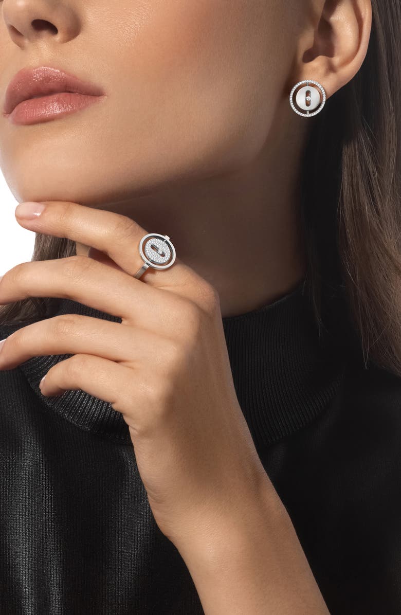 Messika Lucky Move Diamond Pavé Button Earrings, Alternate, color, White Gold