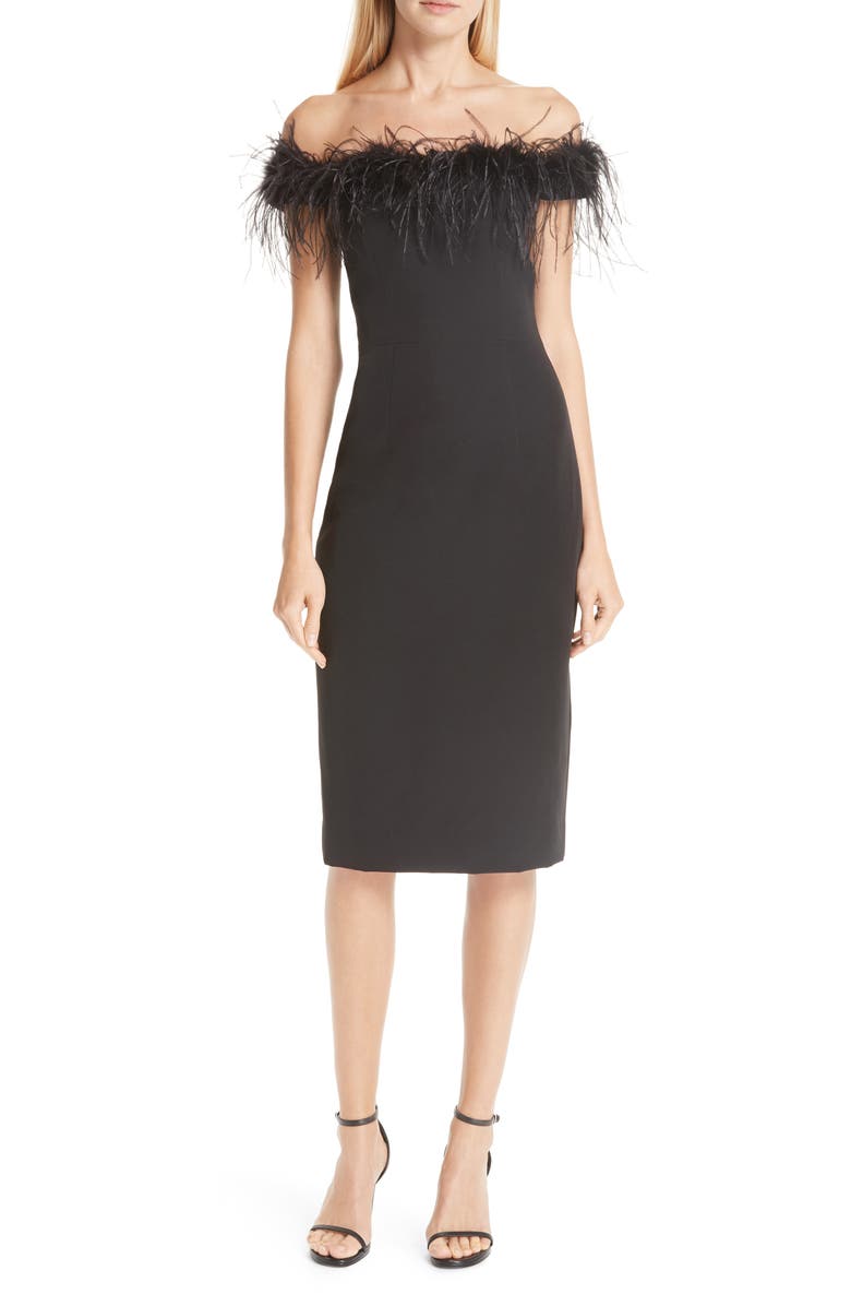 Milly Elle Off the Shoulder Feather Detail Dress, Main, color, 