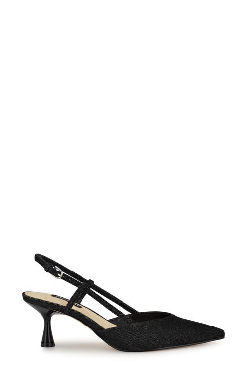Nine West Rhonda Slingback Pointed Toe Kitten Heel Pump In Black Denim