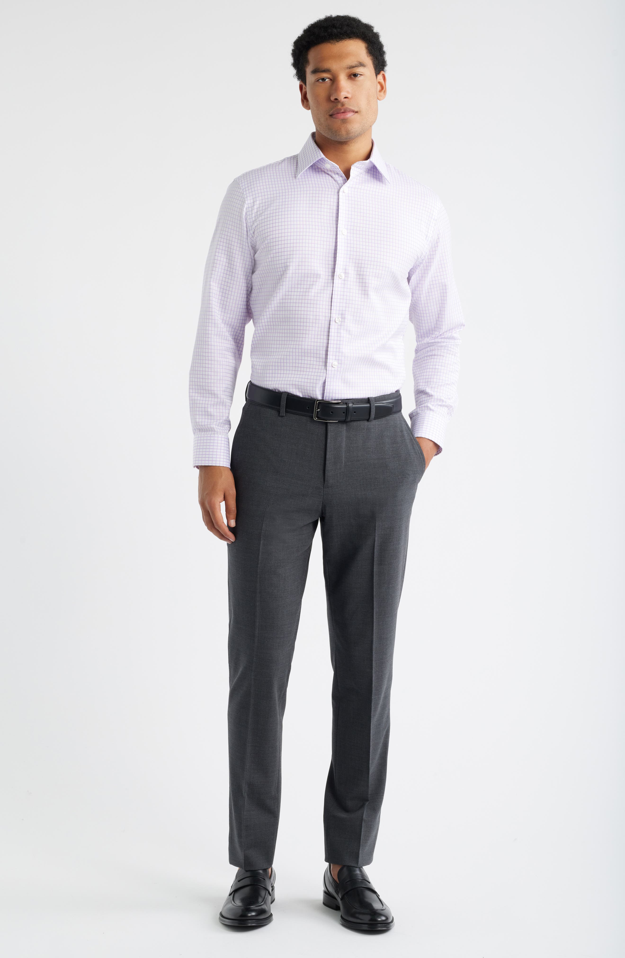 Trim Fit Grid Dress Shirt - image 2