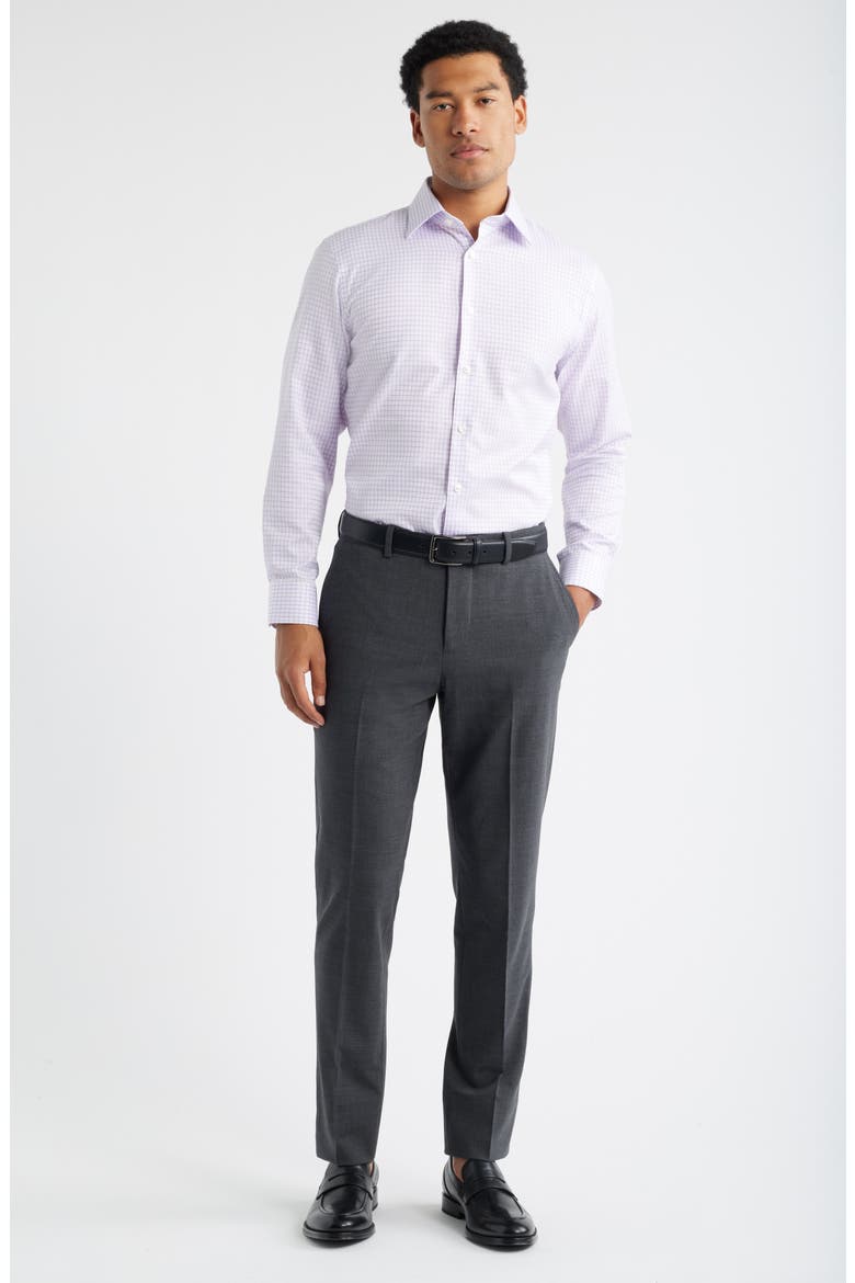 Trim Fit Grid Dress Shirt, Alternate, color, WHITE- PURPLE TWILL GRID