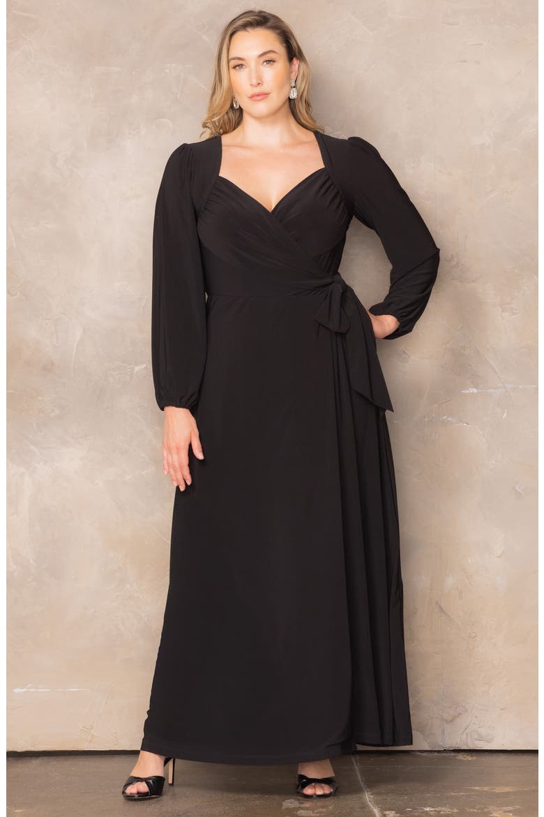 Modern Muse Long Sleeve Wrap Gown, Alternate, color, BLACK NOIR