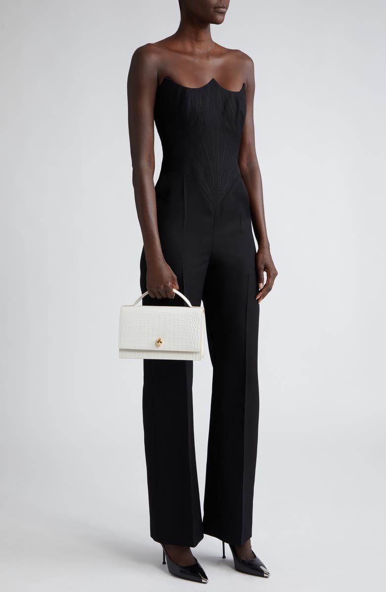 McQueen Medium Skull Croc Embossed Leather Crossbody Bag, Alternate, color, Deep Ivory