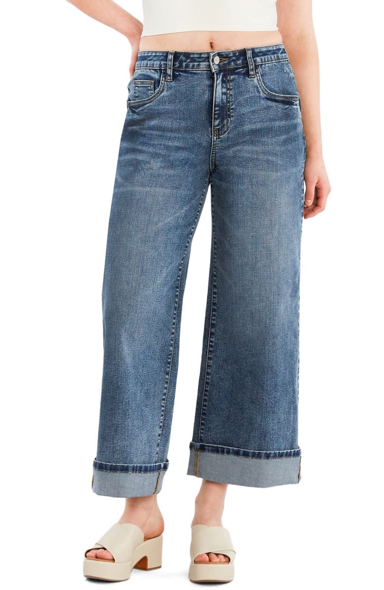 HINT OF BLU Cuffed High Waist Relaxed Jeans, Main, color, Grey Wash Blue