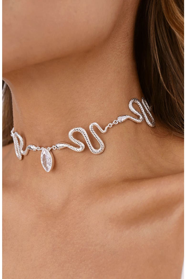 Serpentina Choker Necklace, Alternate, color, SILVER