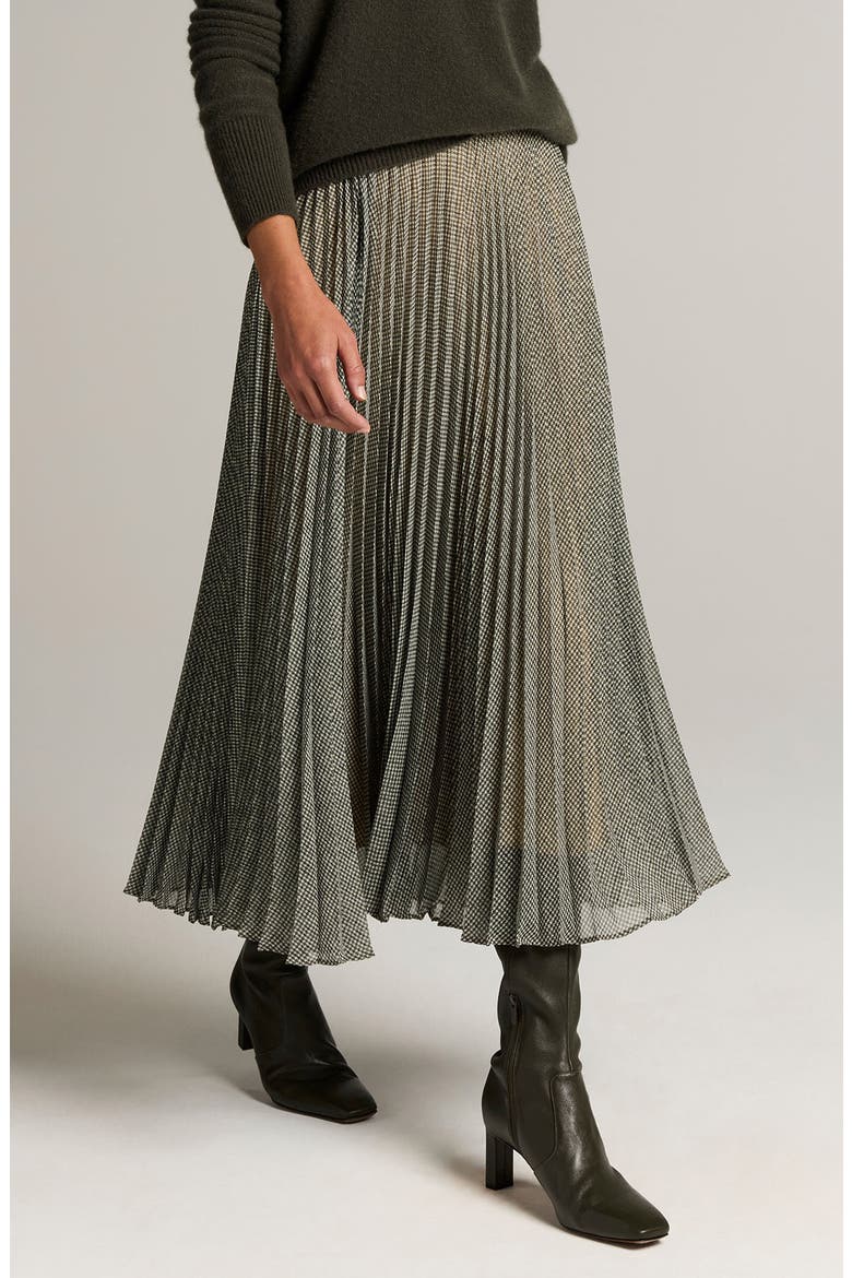 Sheer Houndstooth Pleated Midi Skirt, Alternate, color, BLACK/ SAGE