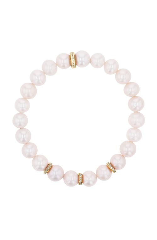 Sheryl Lowe Yg Pearl 8mm Bead Bracelet With 3 Diamond Rondelles