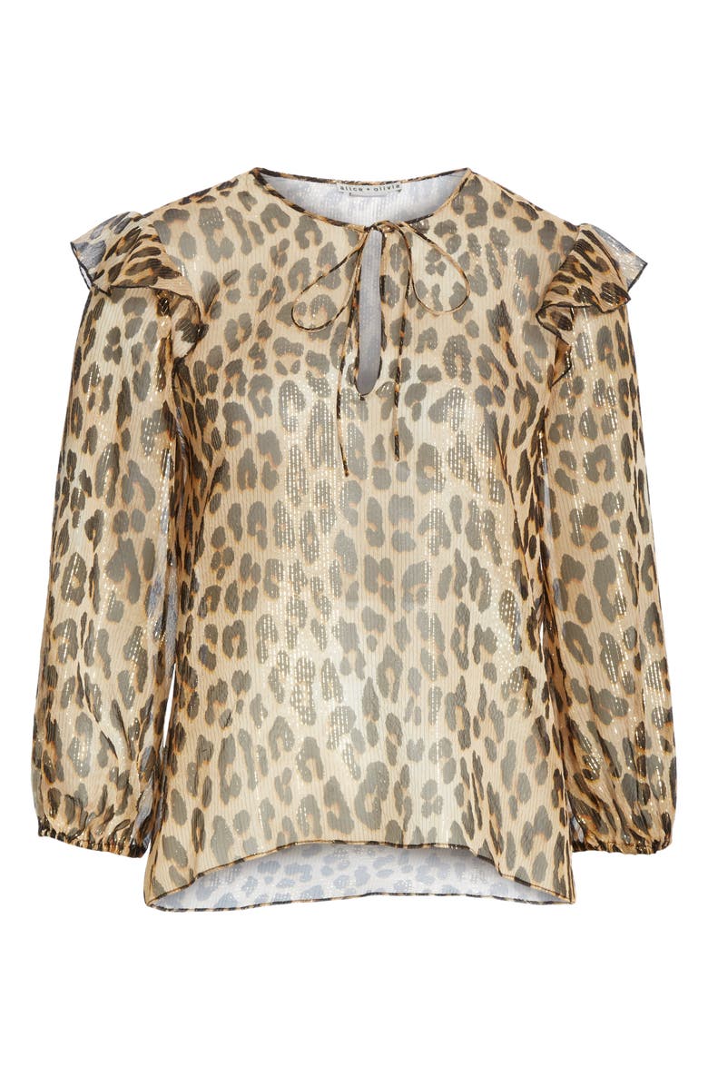 Alice + Olivia Sissy Metallic Leopard Print Silk Blend Top, Alternate, color, 