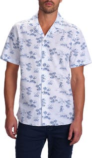 STUDIO GARNET LOS ANGELES Slim Fit Tropical Island Cotton Seersucker Camp Shirt