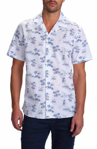 STUDIO GARNET LOS ANGELES Slim Fit Tropical Island Cotton Seersucker Camp Shirt