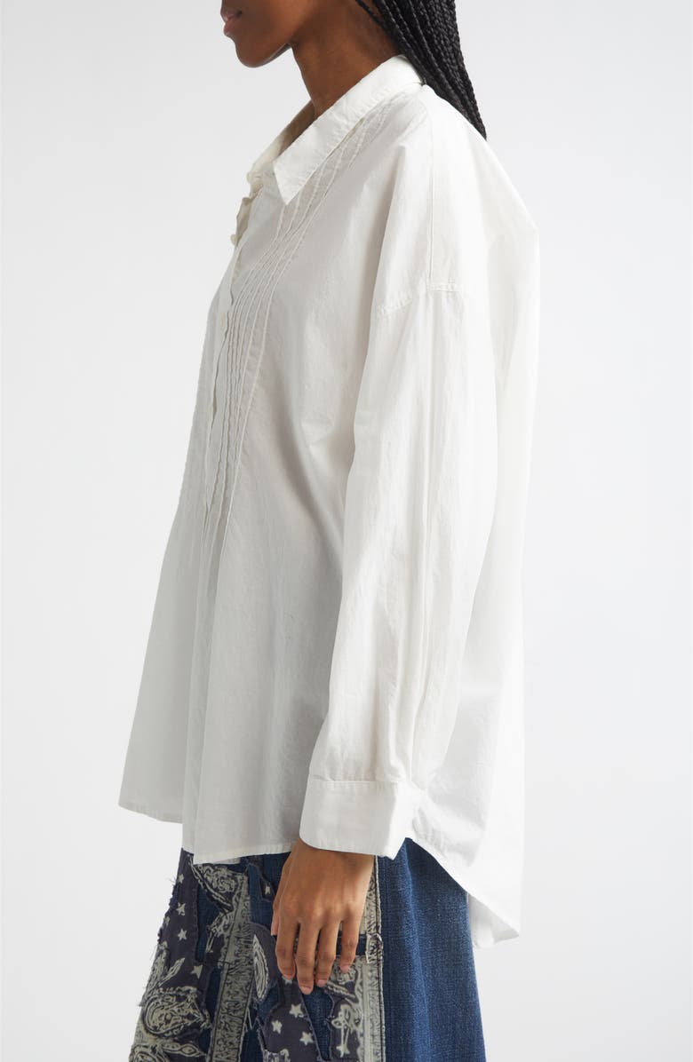 R13 Drop Neck Pintuck Button-Up Shirt, Alternate, color, White