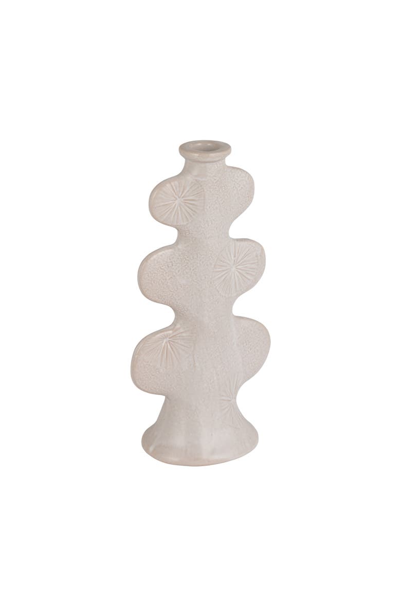 Sculptural Taper Holder with Embossed Design, Main, color, Cream