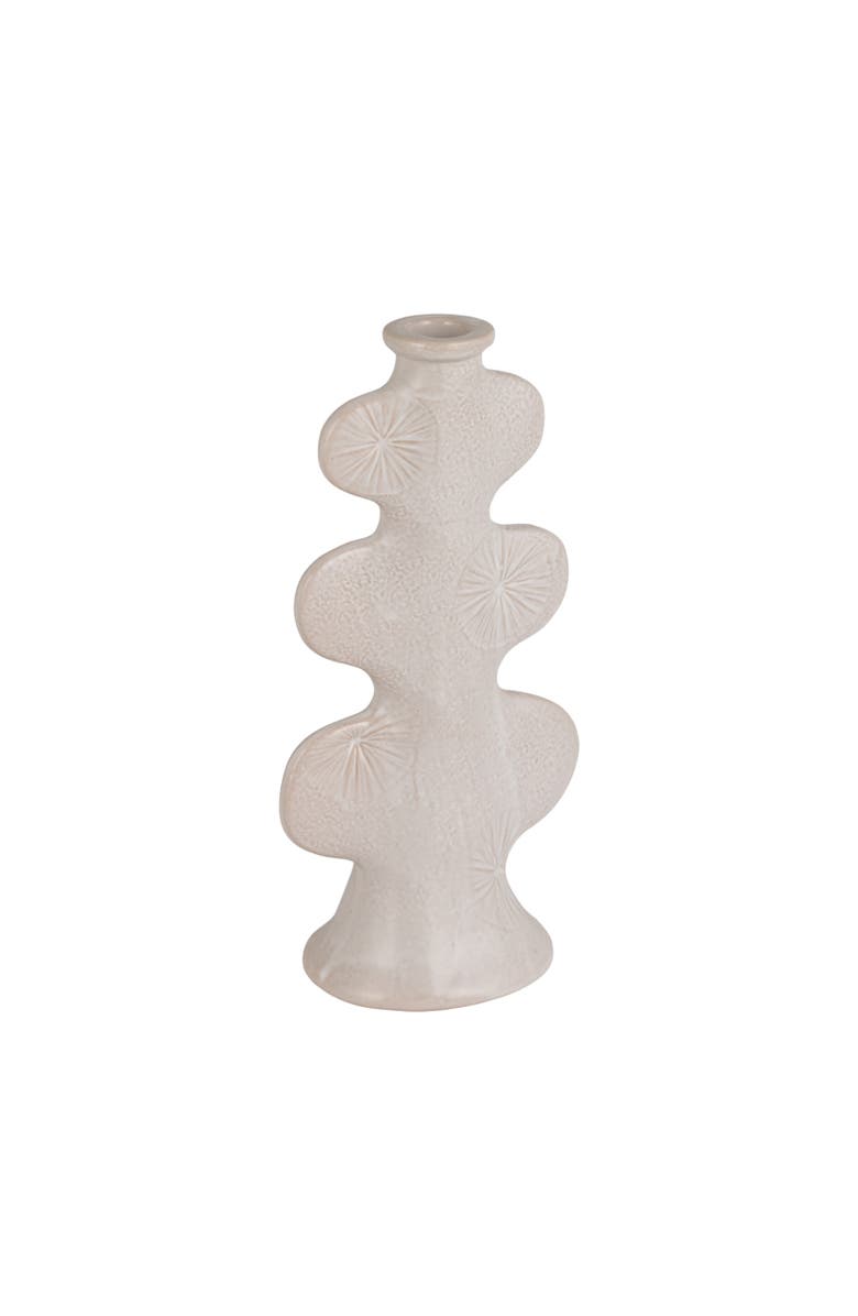 Storied Home Sculptural Taper Holder with Embossed Design, Main, color, Cream