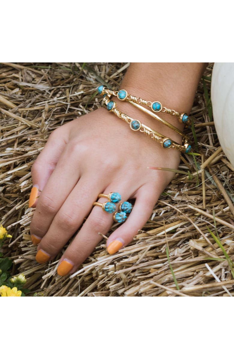 LuvMyJewelry Sea Breeze Design Gold Plated Silver Turquoise Gemstone Single Finger Open Ring, Alternate, color, 