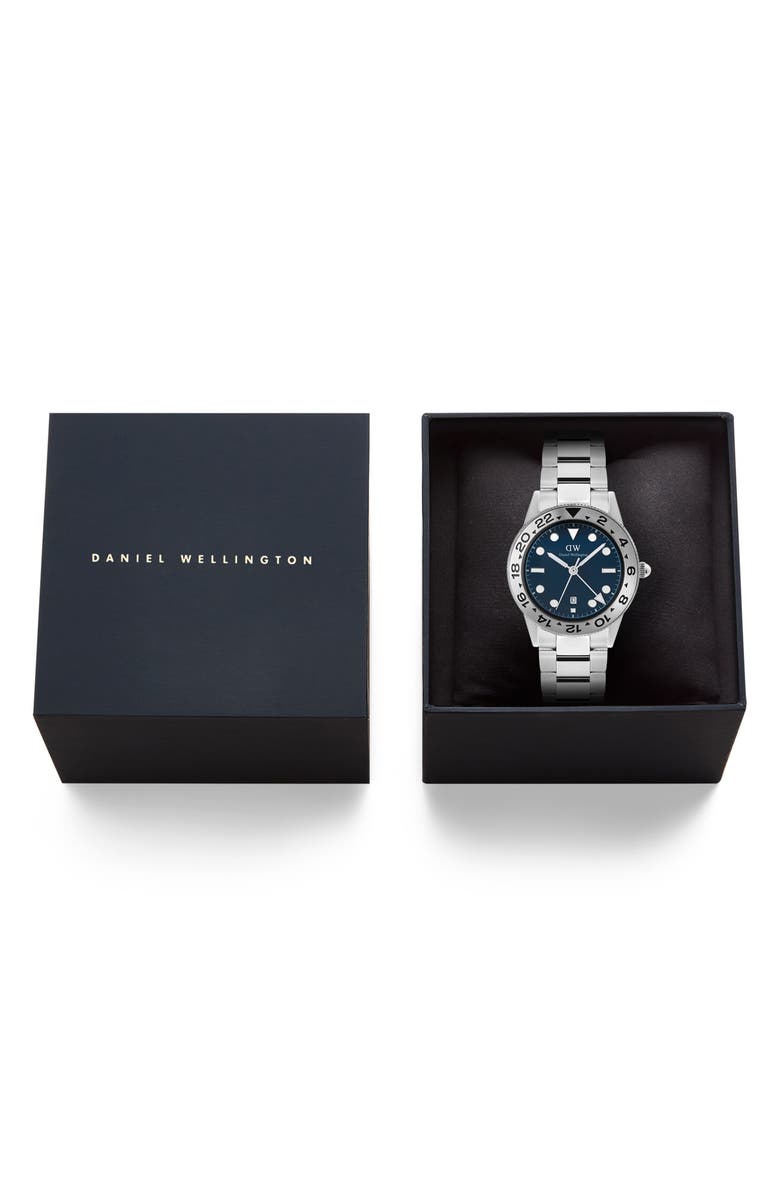 Daniel Wellington Iconic Brushed Bezel GMT Bracelet Watch, 40mm, Alternate, color, Silver-Tone