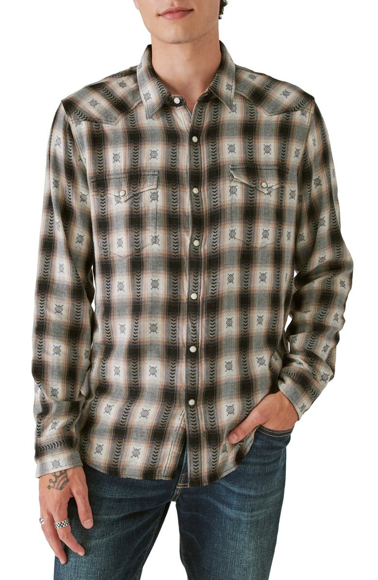 Lucky Brand Plaid Dobby Western Snap-Up Shirt, Main, color, 