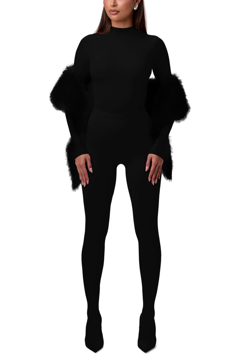 Faux Fur Scarf, Alternate, color, BLACK